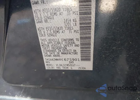 2015 Nissan Pathfinder Platinum from USA, damaged, VIN 5N1AR2MN4FC675901